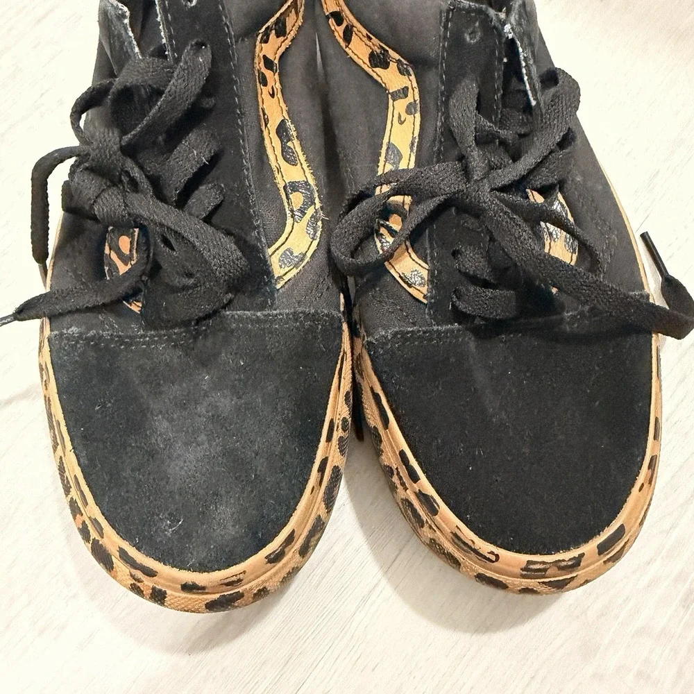 Vans Old Skool Platform Womens 7 Black Brown Leopard Cheetah Sneakers 721356